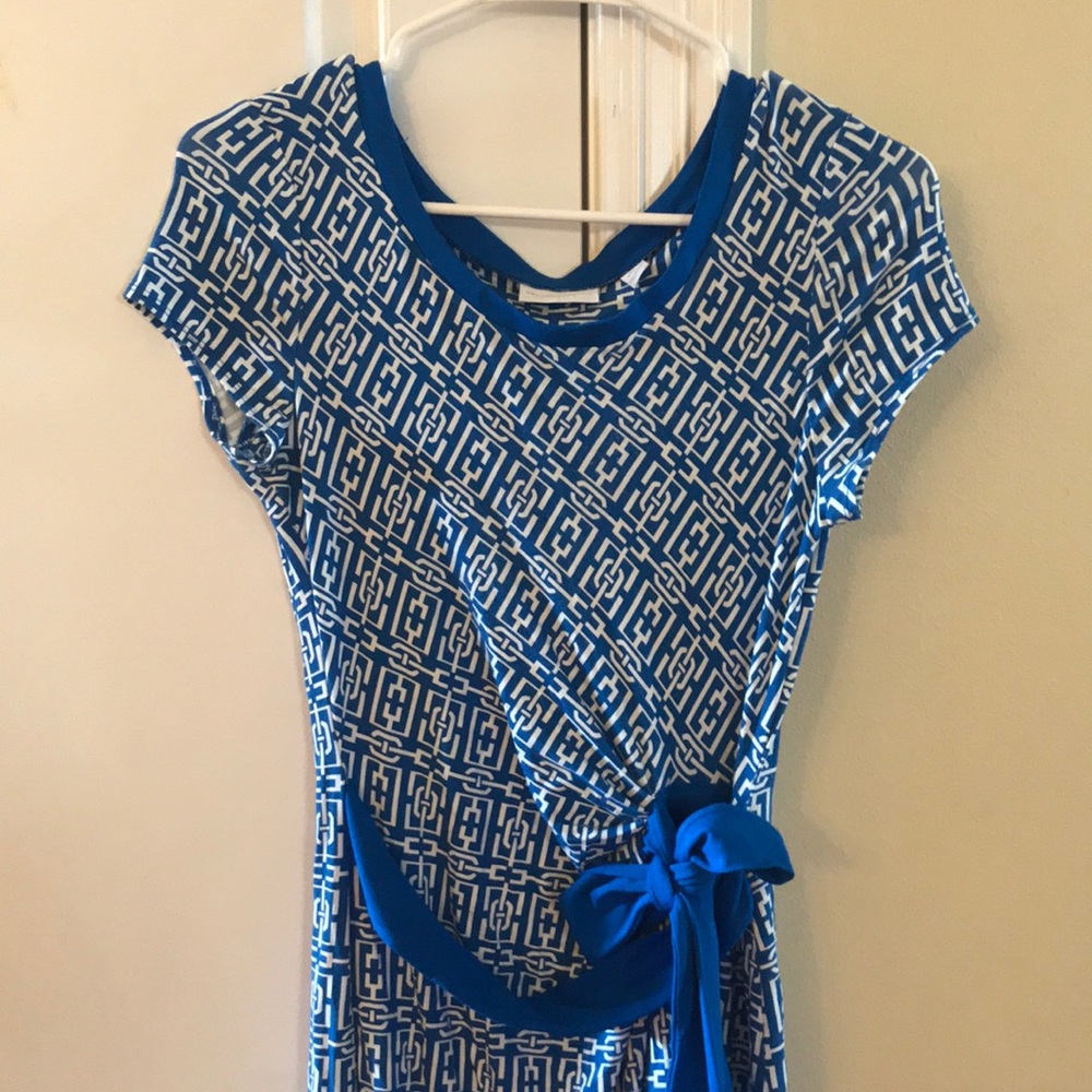New York & Company Blue and White Patterned Dress